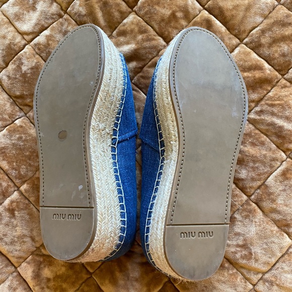 Miu Miu Pre Loved Miui Miu Peeptoe Platform Espadrilles in Blue Denim Heels - Picture 5 of 5